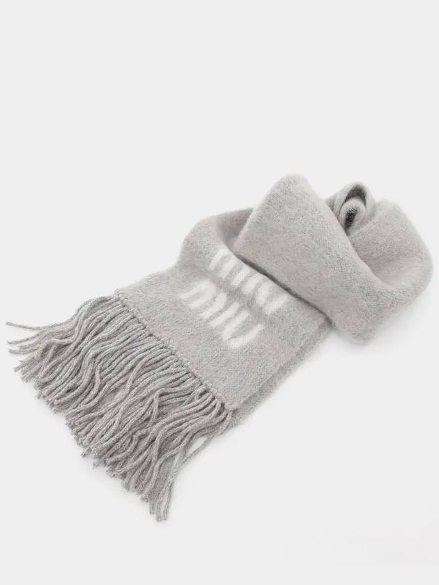 Logo Mohair Fringe Muffler Grey - MIU MIU - BALAAN 3