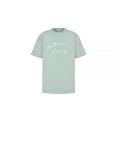 Handwriting Logo Short Sleeve T-Shirt Blue - DIOR - BALAAN 2