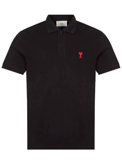 Small Heart Logo Polo Shirt Black - AMI - BALAAN 2