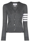 Milano Stitch 4 Bar Classic V Neck Fine Merino Wool Cardigan Medium Grey - THOM BROWNE - BALAAN 2