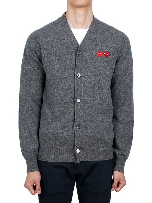 Double Heart V-neck Cardigan Grey - COMME DES GARCONS - BALAAN 3