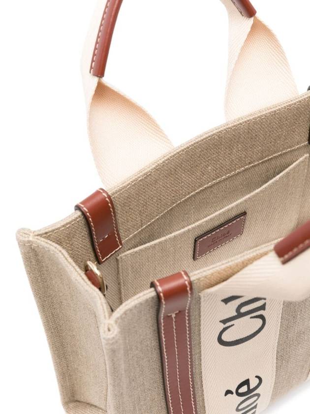 Woody Small Canvas Tote Bag White Brown Beige - CHLOE - BALAAN 6