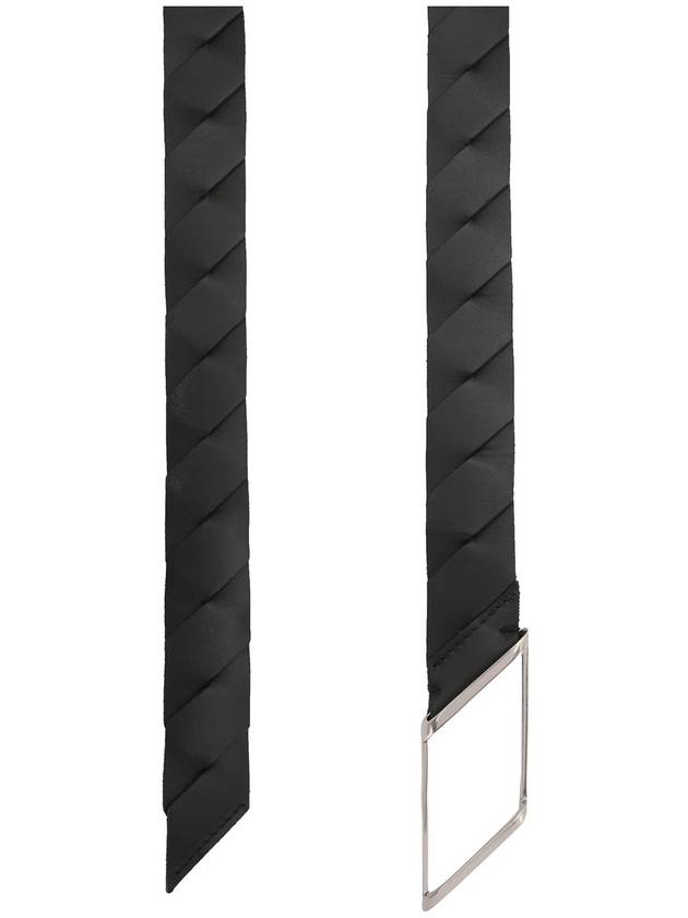 Regular Diagonal Intrecciato Leather Belt Black - BOTTEGA VENETA - BALAAN.