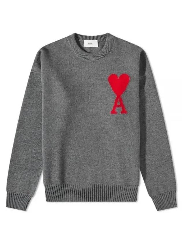 Big Heart Logo Wool Knit Top Grey - AMI - BALAAN 1