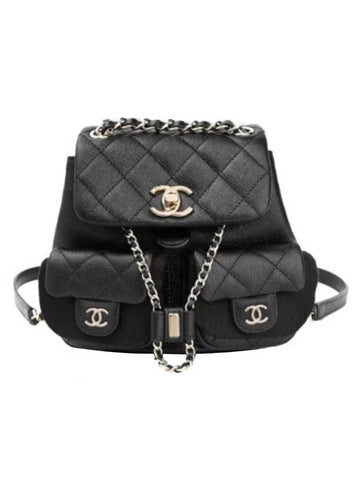 Gold Hardware Two-pocket Calfskin Small Backpack Black - CHANEL - BALAAN 1