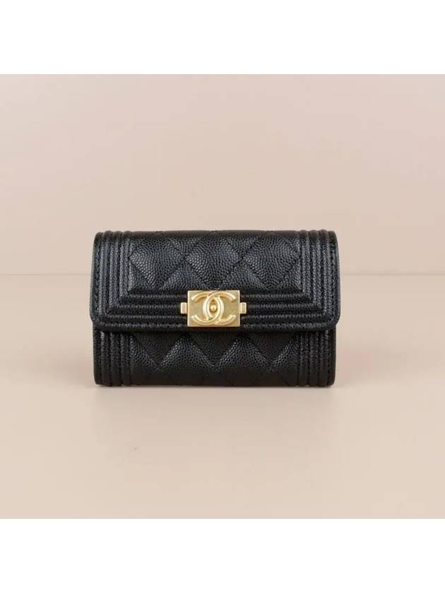 Boy  Flap Card Holder Grained Calfskin Gold Black - CHANEL - BALAAN 3