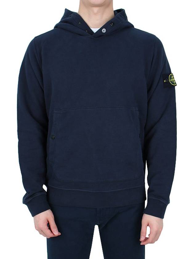 Snap Brushed Cotton Fleece Hoodie Navy - STONE ISLAND - BALAAN 3