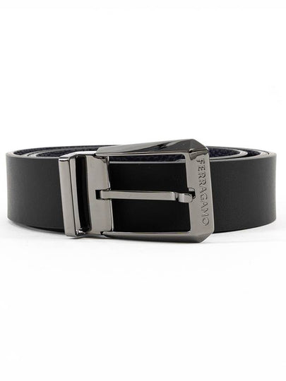 Logo Reversible Leather Belt Black Blue - SALVATORE FERRAGAMO - BALAAN 2