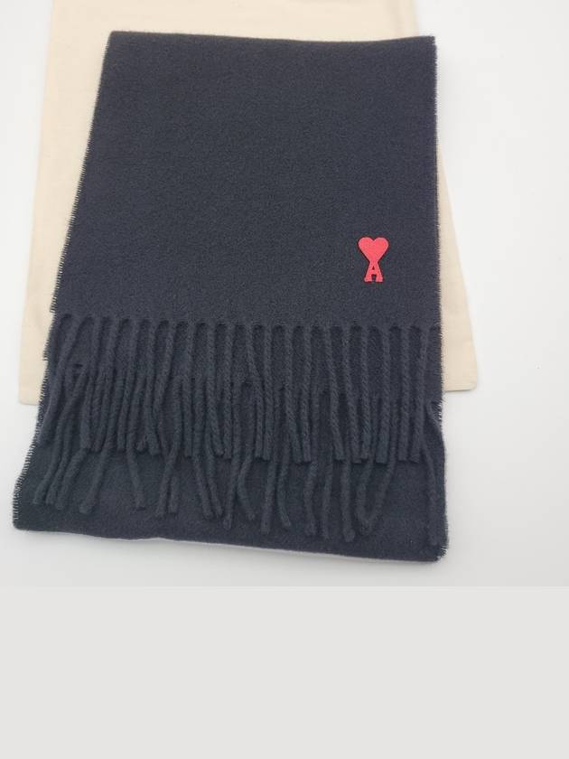 Small Heart Logo Wool Classic Muffler Black Scarf - AMI - BALAAN 9