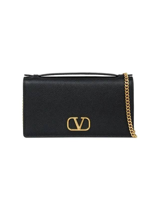 V logo signature chain wallet cross bag black - VALENTINO - BALAAN 1