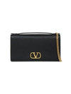 V Logo Signature Chain Long Wallet Black - VALENTINO - BALAAN 1