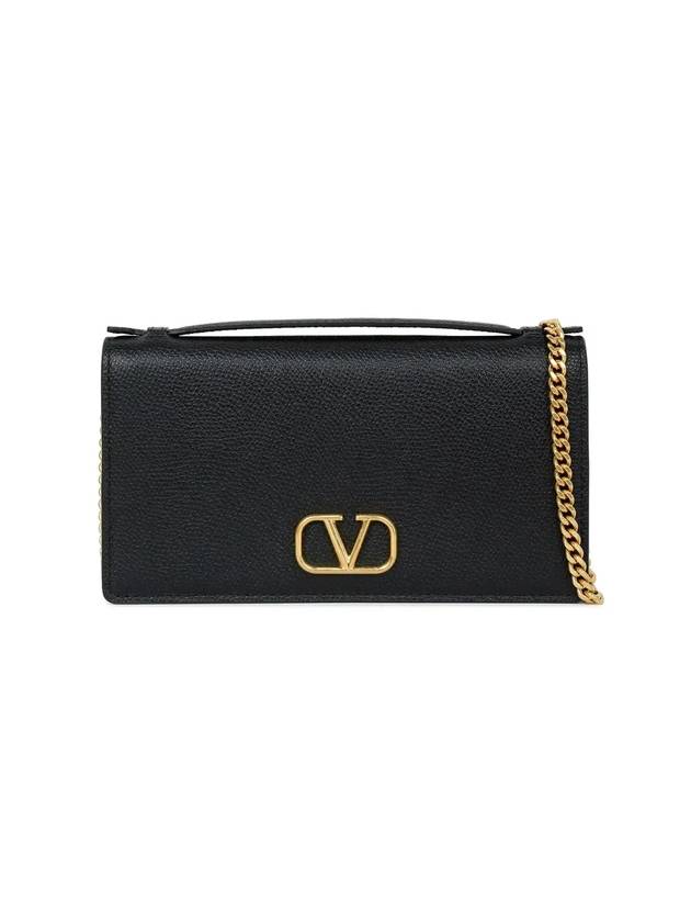 V Logo Signature Chain Long Wallet Black - VALENTINO - BALAAN 1