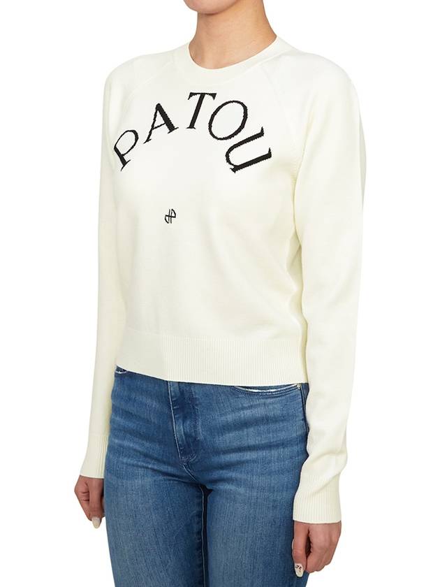 Embroidered Logo Wool Knit Top White - PATOU - BALAAN 5