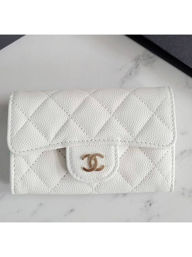 Classic Gold Hardware Logo Grained Shiny Calfskin Card Wallet White - CHANEL - BALAAN 2