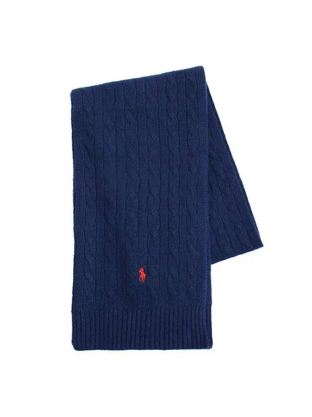 Logo embroidered classic cable muffler navy - POLO RALPH LAUREN - BALAAN 1