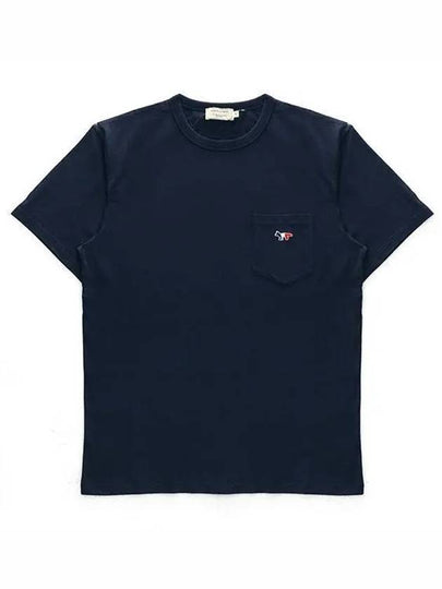 Tricolor Fox Patch Classic Pocket Short Sleeve T-Shirt Navy - MAISON KITSUNE - BALAAN 2