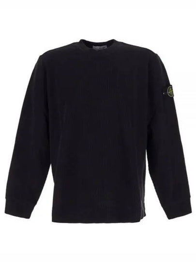 Compass Badge Crew Neck Ribbed Cotton Knit Top Black - STONE ISLAND - BALAAN 2