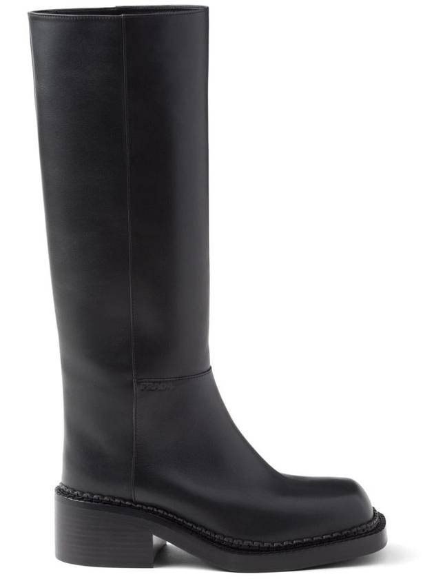 Logo leather long boots black - PRADA - BALAAN 2