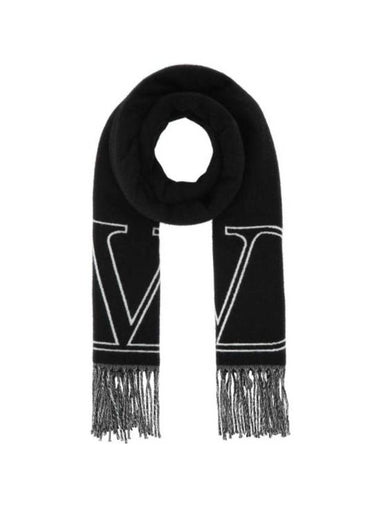 V Logo Jacquard Muffler Black - VALENTINO - BALAAN 1