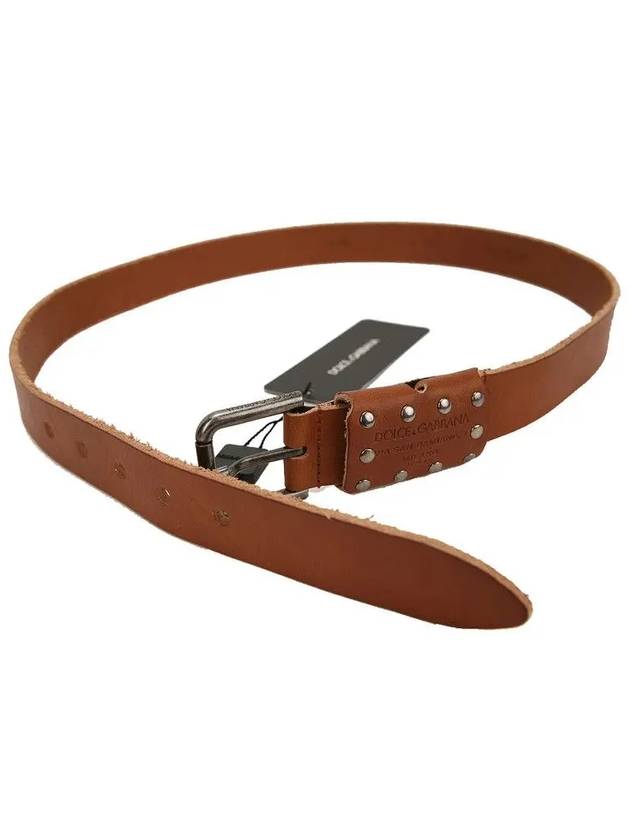 Leather Stud Plate Belt Brown - DOLCE&GABBANA - BALAAN 6