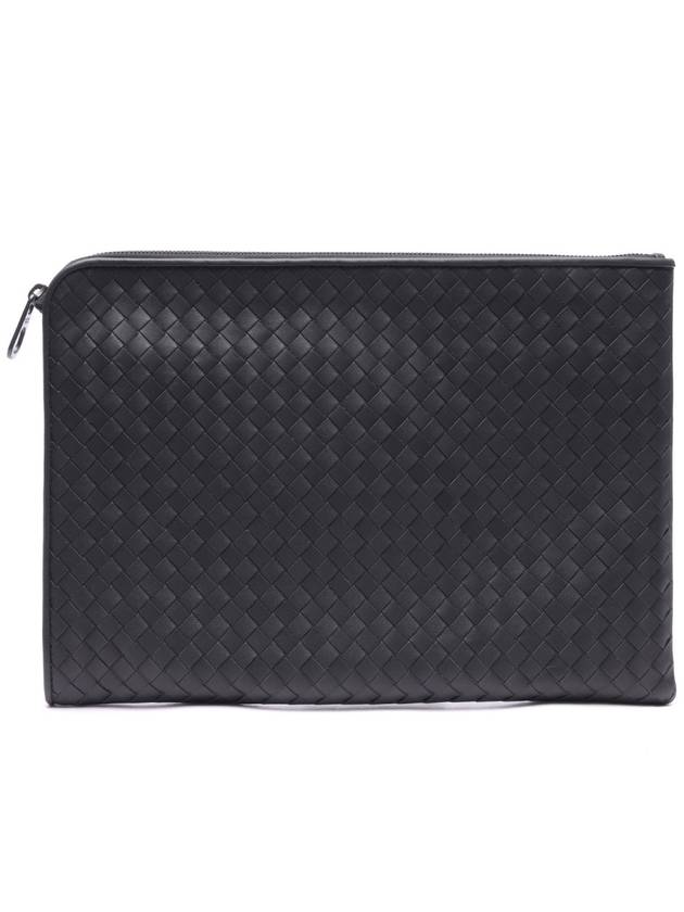 Intrecciato Weaving Zipper Medium Clutch Bag Grey - BOTTEGA VENETA - BALAAN 2