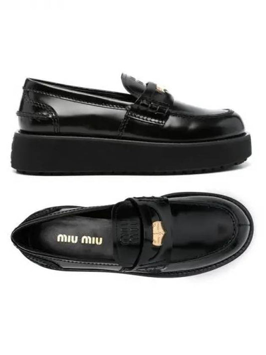 Brushed Chunky Platform Penny Leather Loafer Black - MIU MIU - BALAAN 2