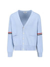 Milano Stitch Sprite Armband Cotton V-neck Cardigan Light Blue - THOM BROWNE - BALAAN 2