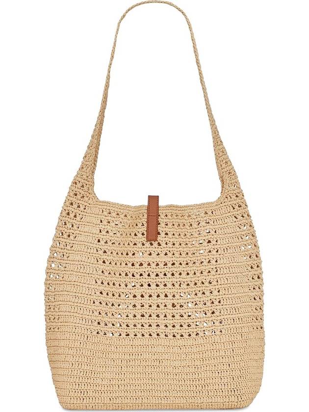 Raffia Crochet Hobo Shoulder Bag Natural - SAINT LAURENT - BALAAN 3