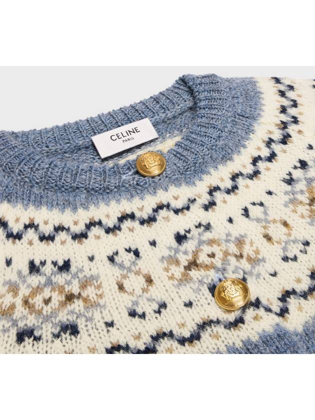 Triomphe Fair Isle Wool Cardigan Light Blue - CELINE - BALAAN 4