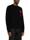 Intarsia Big Heart Logo Wool Knit Top Black - AMI - BALAAN 4