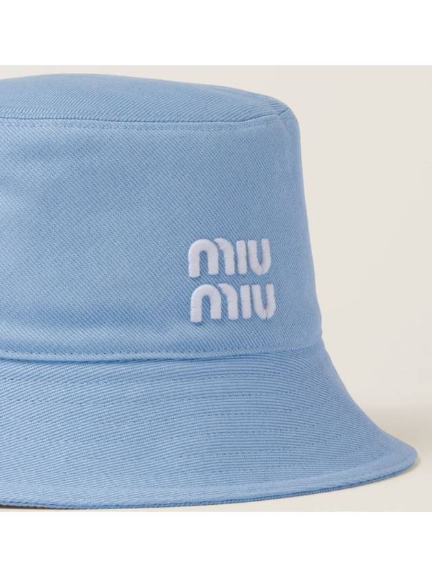 Embroidered Logo Drill Bucket Hat Blue - MIU MIU - BALAAN 3