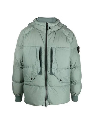 Garment Dyed Crinkle Reps Recycled Nylon Hoodie Padding Sage Green - STONE ISLAND - BALAAN 1