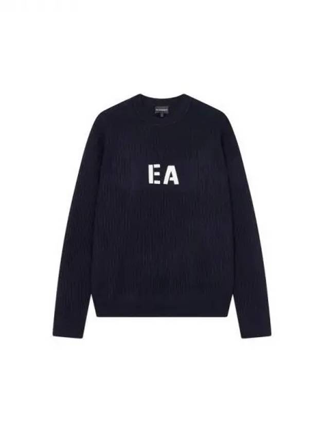 Men s Front Logo Ribbed Knit Navy 271267 - EMPORIO ARMANI - BALAAN 1