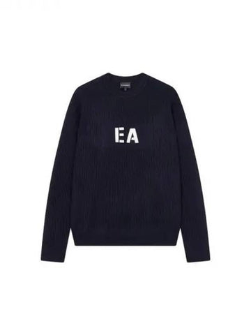 Men s Front Logo Ribbed Knit Navy 271267 - EMPORIO ARMANI - BALAAN 1