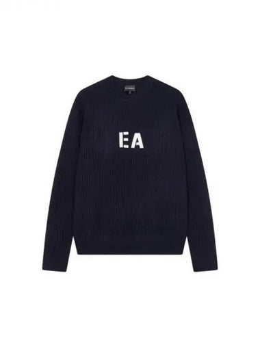 Men s Front Logo Ribbed Knit Navy 271267 - EMPORIO ARMANI - BALAAN 1