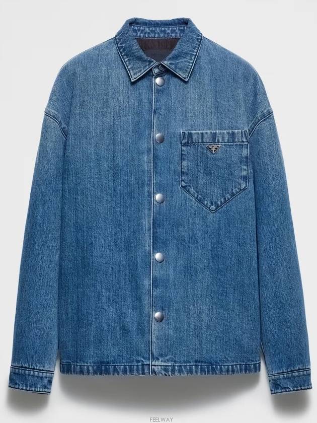 Triangle Logo Denim Long Sleeve Shirt Light Blue - PRADA - BALAAN 3