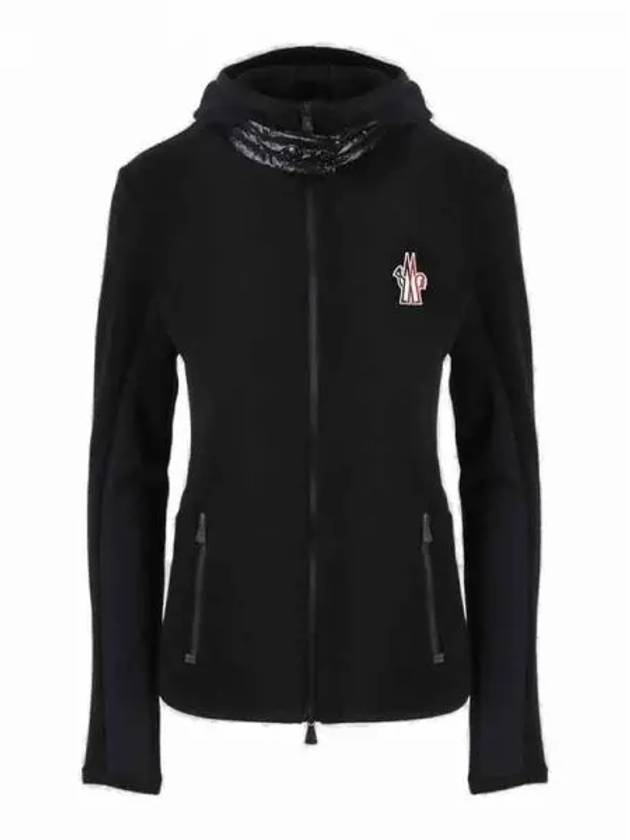 Grenoble logo patch fleece hooded zip-up black women's jacket 197016 - MONCLER - BALAAN 1