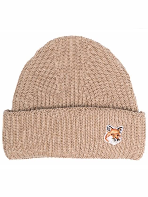 Fox Head Patch Ribbed Beanie Beige - MAISON KITSUNE - BALAAN 2