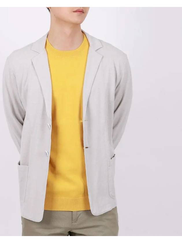 Gray notched cardigan linen blend jacket KA110 - IKALOOOK - BALAAN 3