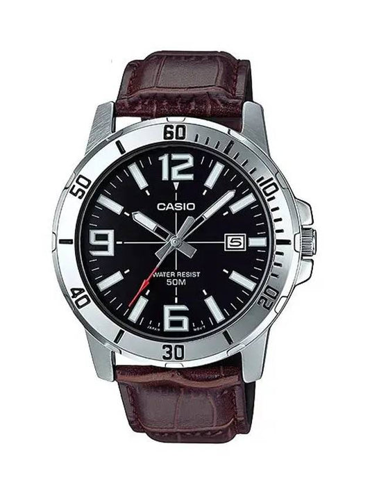 Men's Leather Wrist Watch MTPVD01L1B - CASIO - BALAAN 1