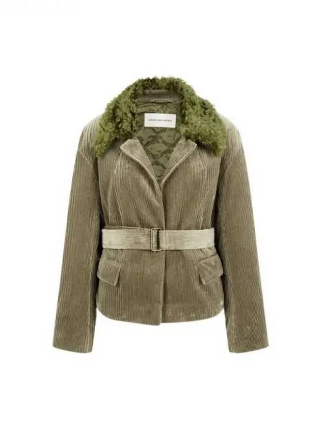 Women's Hairy Collar Corduroy Jacket Taupe 271563 - DRIES VAN NOTEN - BALAAN 1