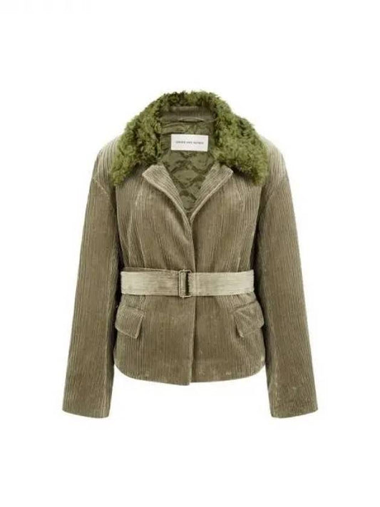 Women's Hairy Collar Corduroy Jacket Taupe 271563 - DRIES VAN NOTEN - BALAAN 1