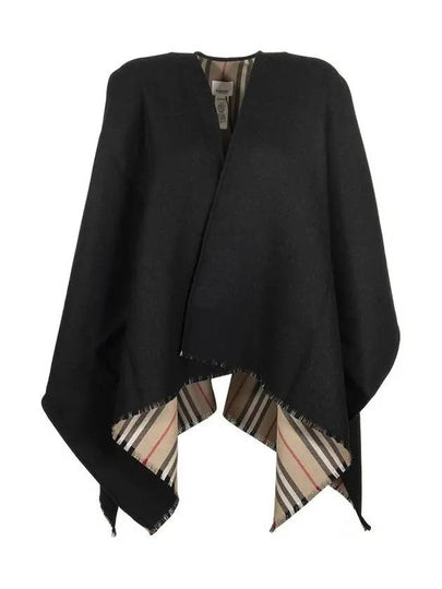 Reversible Icon Stripe Wool Cape Black - BURBERRY - BALAAN 2