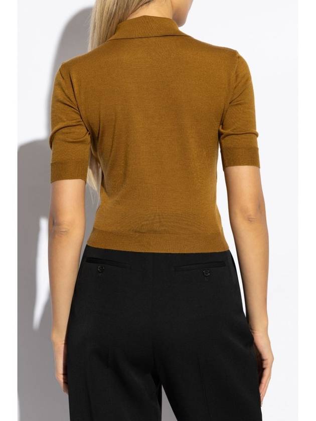 Cassandre Cashmere Polo Shirt Brown - SAINT LAURENT - BALAAN 4