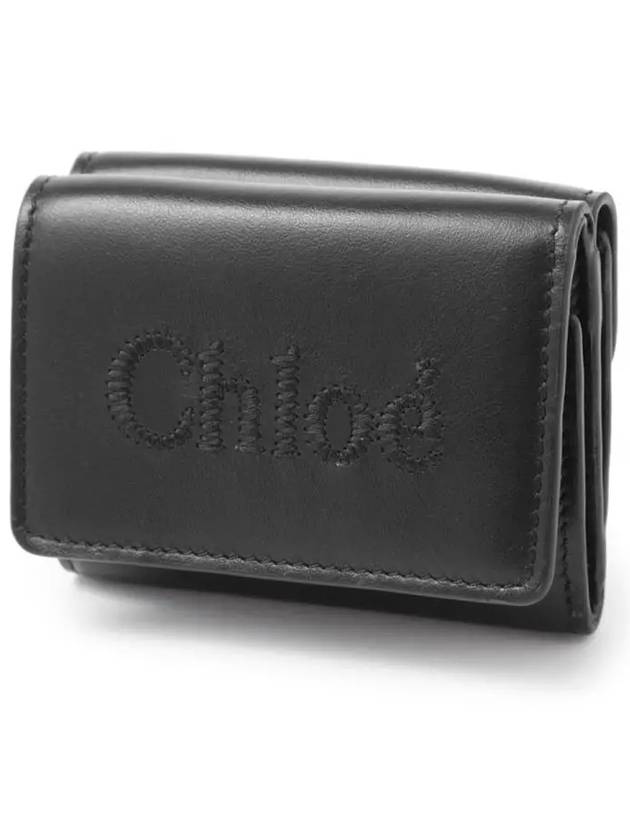 Embroidered Logo Leather Half Wallet Black - CHLOE - BALAAN 4