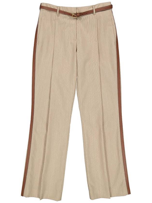 Wool Leather Straight Pants Camel - BURBERRY - BALAAN 1