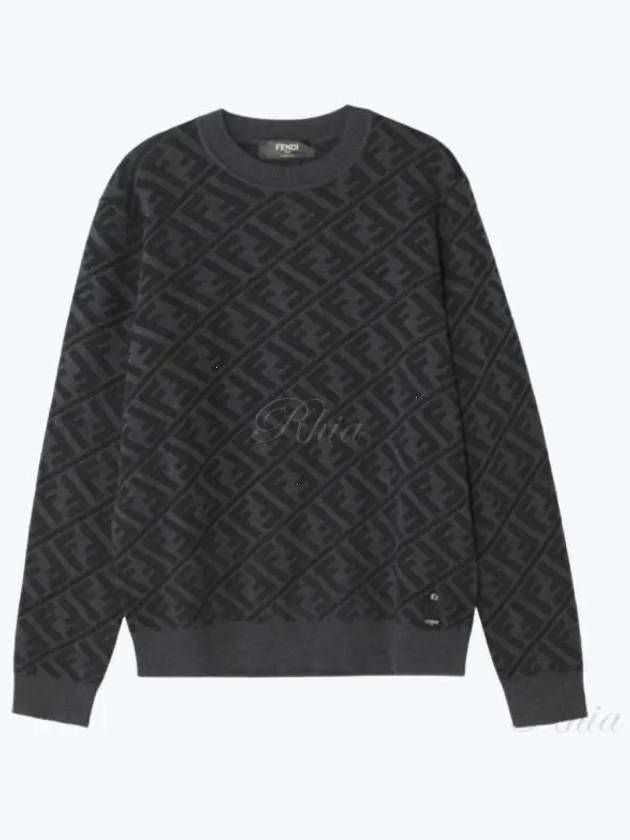 Men's Regular Fit Crew Neck Wool Knit Top Black Grey - FENDI - BALAAN 2