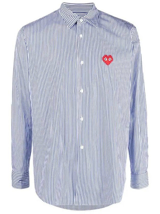 Men's Heart Wappen Striped Long Sleeve Shirt Blue - COMME DES GARCONS - BALAAN 2