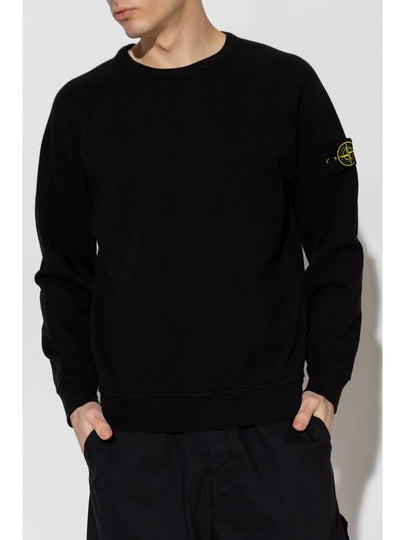 Garment Dyed V Neck Badge Sweatshirt Black - STONE ISLAND - BALAAN 2