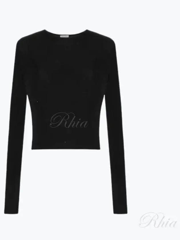 Crop Ribbed Viscose Knit Top Black - SAINT LAURENT - BALAAN 2